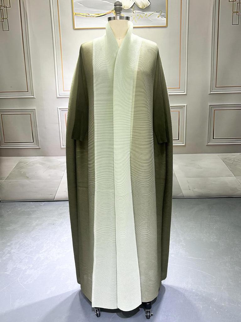 Женское весеннее пальто большого размера с рукавами «летучая мышь» с градиентом - Модное длинное кимоно в стиле Мияке