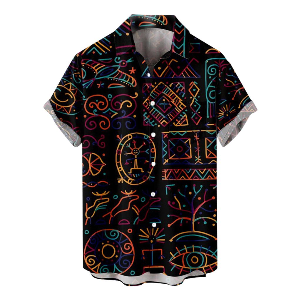 Мужская повседневная пляжная праздничная одежда с лацканами, модная рубашка, гавайская рубашка с короткими рукавами