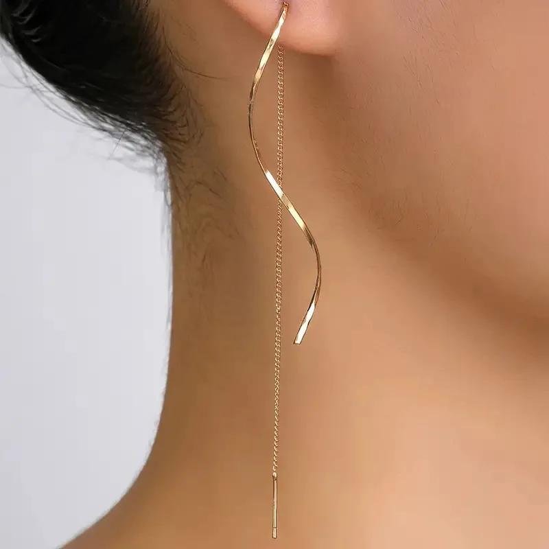 Korean Fashion Copper Color Bowknot Hoop Earrings for Women Egirl Simple Metal Long Bow Pendant Earrings Aesthetic Y2K Zircon