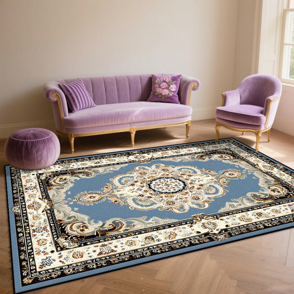 Persian Blue Living Room Rugs Flannel Decoration Bedroom Anti Slip Floor Mats Customizable Lounge Carpet Washable Gaming Room