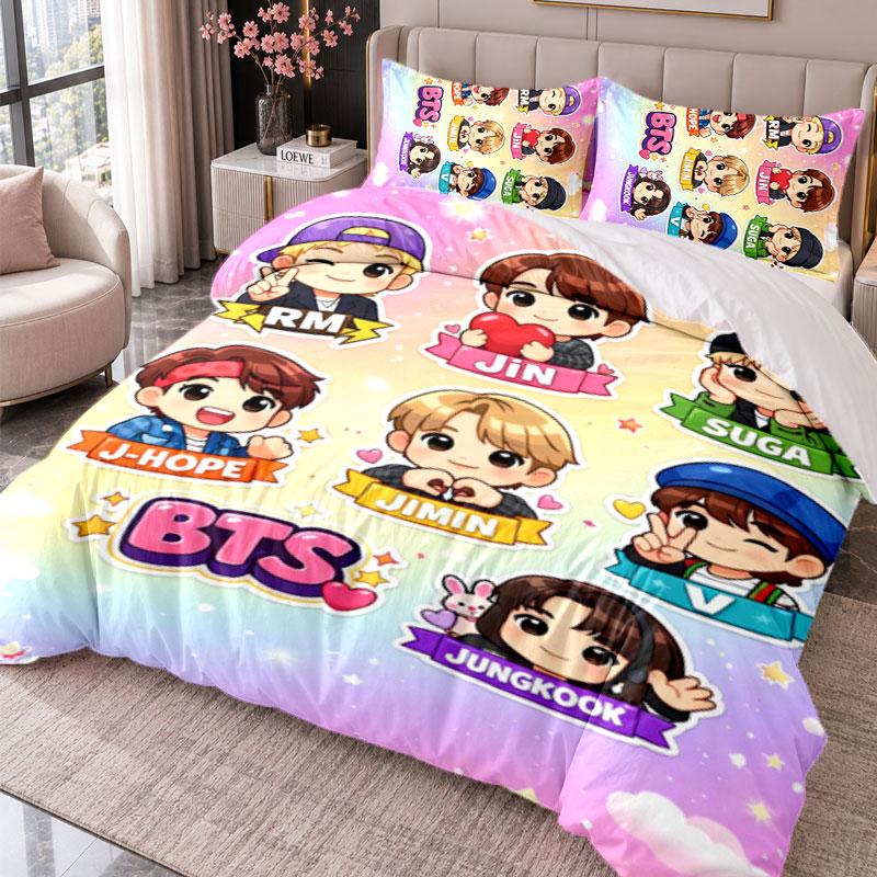 BTS 3Pcs Bedding Set Duvet Cover With Two Pillowcases For Bedroom Home Decoration