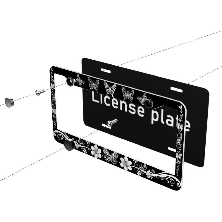 Butterfly License Plate Frame Beautiful Butterflies Flower License Plate Personalise Stainless Steel Metal Car Plates Funny License Plate Frames