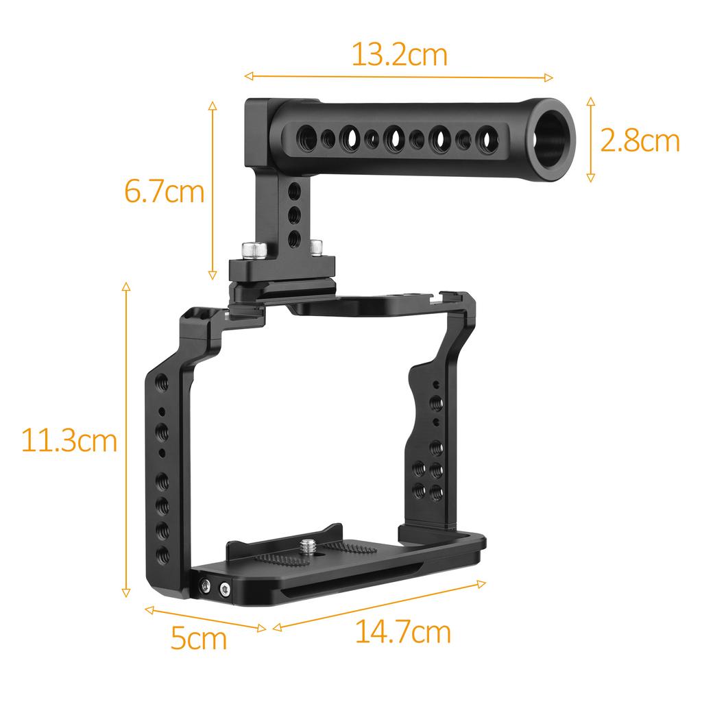 Andoer Camera Video Cage + Top Handle Kit Aluminum Alloy with Dual Cold Shoe Mounts Numerous 1/4