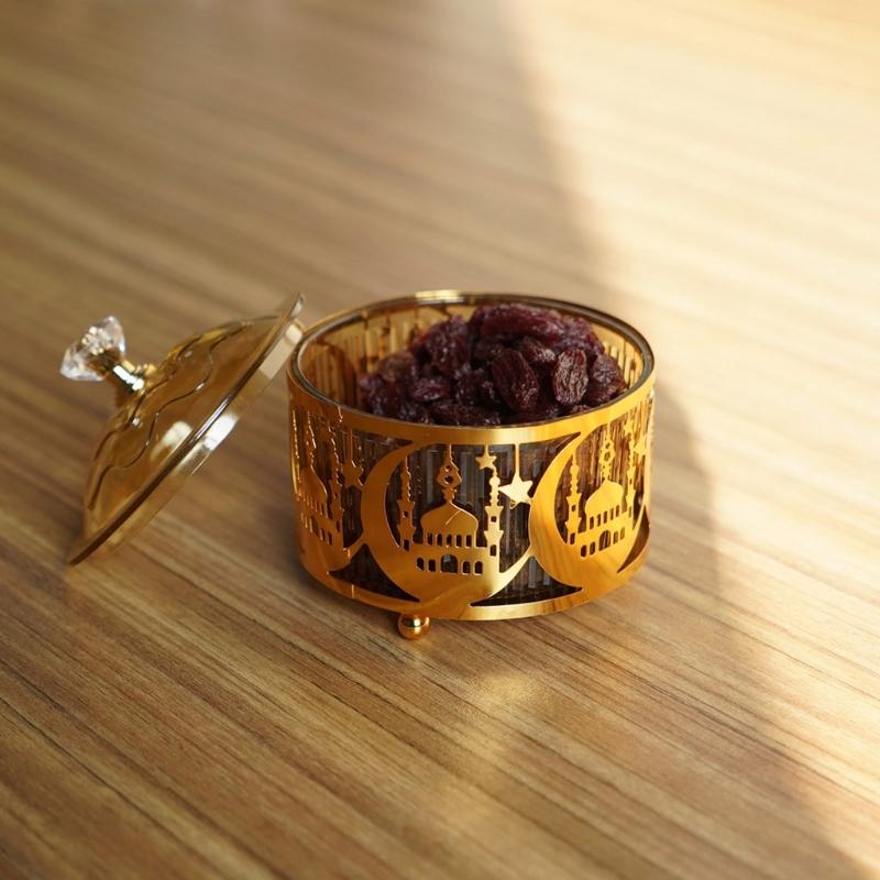 Elegant Eid Festival Candy Tray Snacks Display Plate Metal Texture Suitable for Celebration and Festival Gatherings