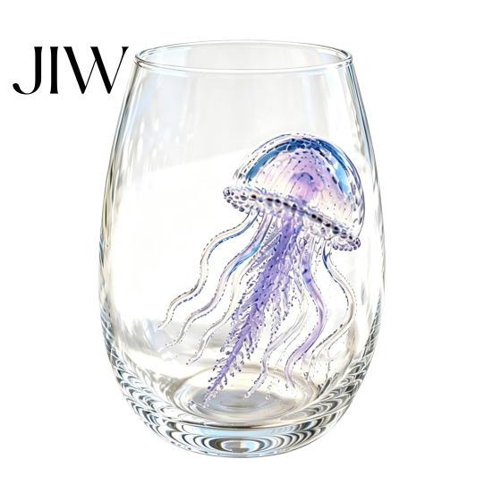 Nautical Home Decor Octopus Glass Tumbler, 350ml Stemless Wine Glass, Whale Dolphin Turtle Artistic Sea Creature Cup Drinking Cup, Handcrafted