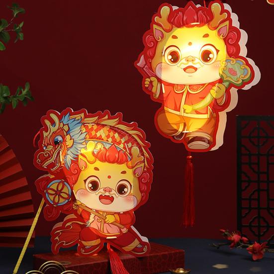 Ручные фонарики Года Дракона, милый мультяшный дизайн, ручной фонарь с четким принтом и зашифрованными кисточками