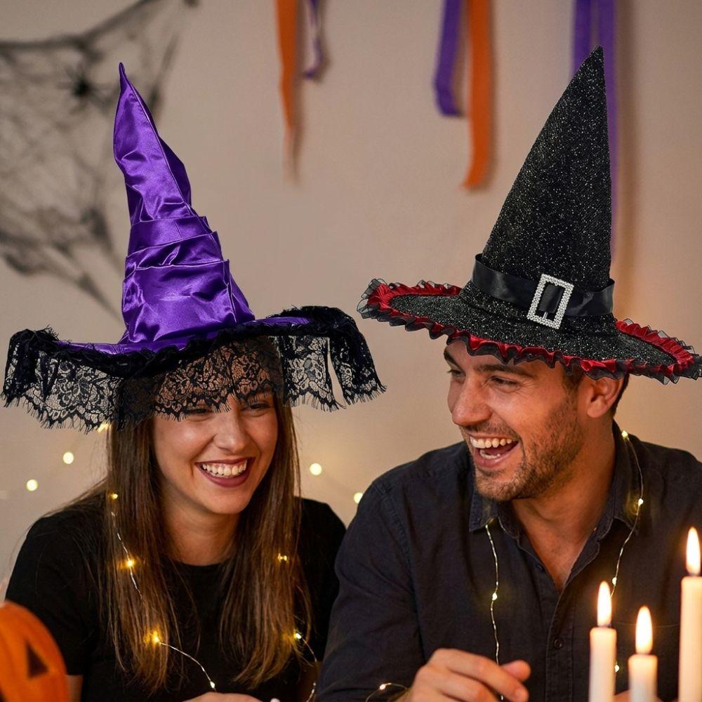with Bat Spider Web Twisted Wizard Cap Gothic Glitter Pleated Wizard Hat Children/Adult