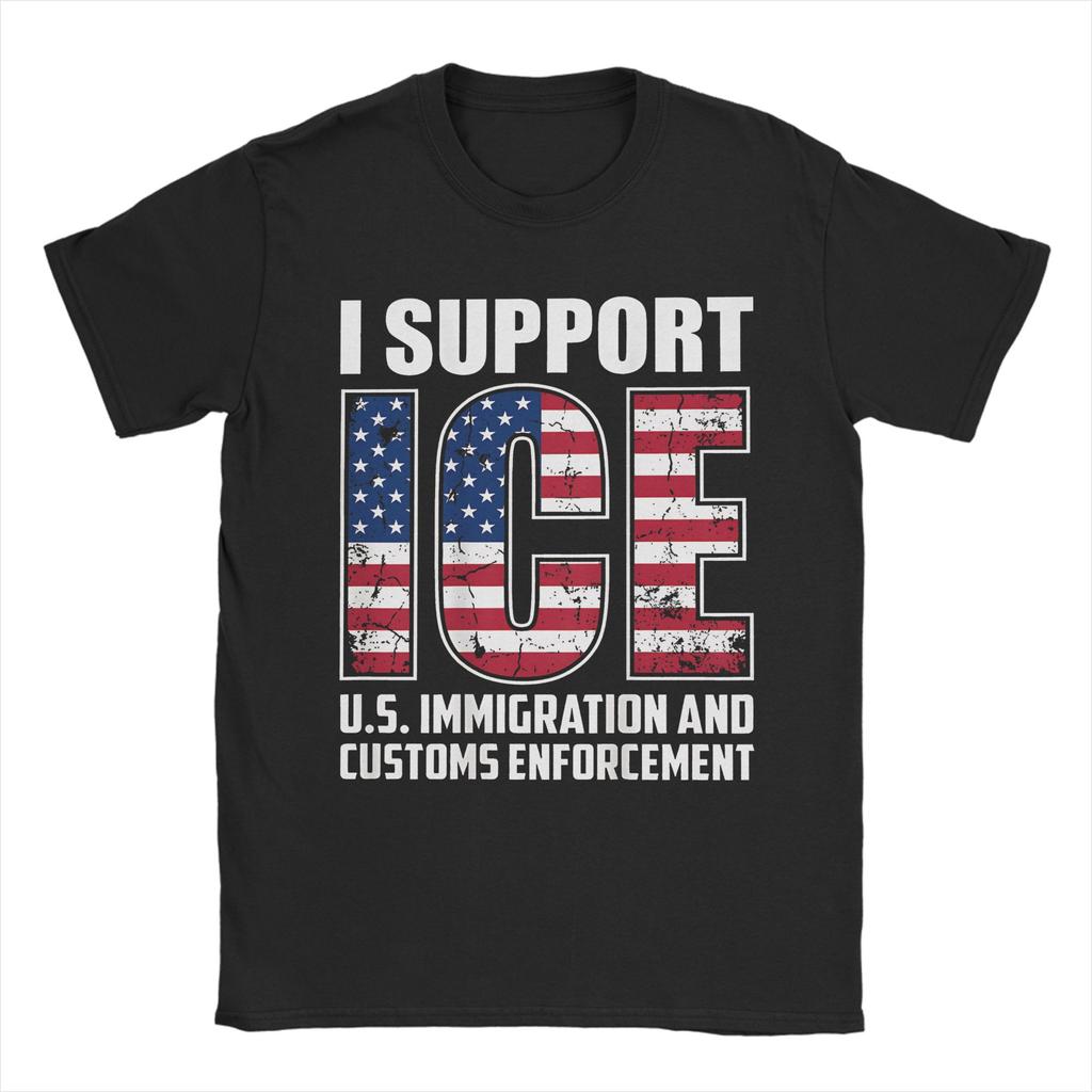 Vintage I support ICE us immigration and customs enforceUnisext TShirt Unisex Round Neck Cotton T Shirts Short Sleeve Tee Shirt