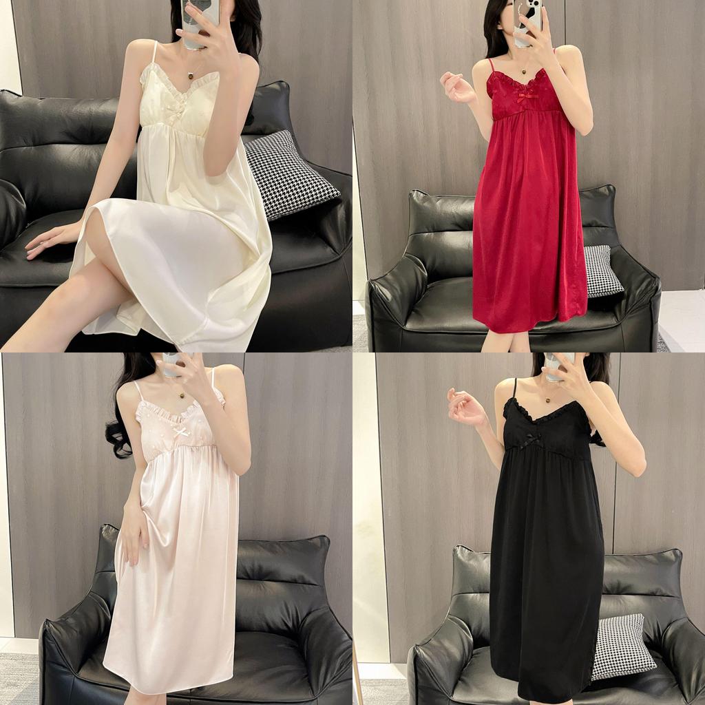 Ice Silk Sleeveless Nightdress With Vneck For Summer Lounge And Sleep Comfort