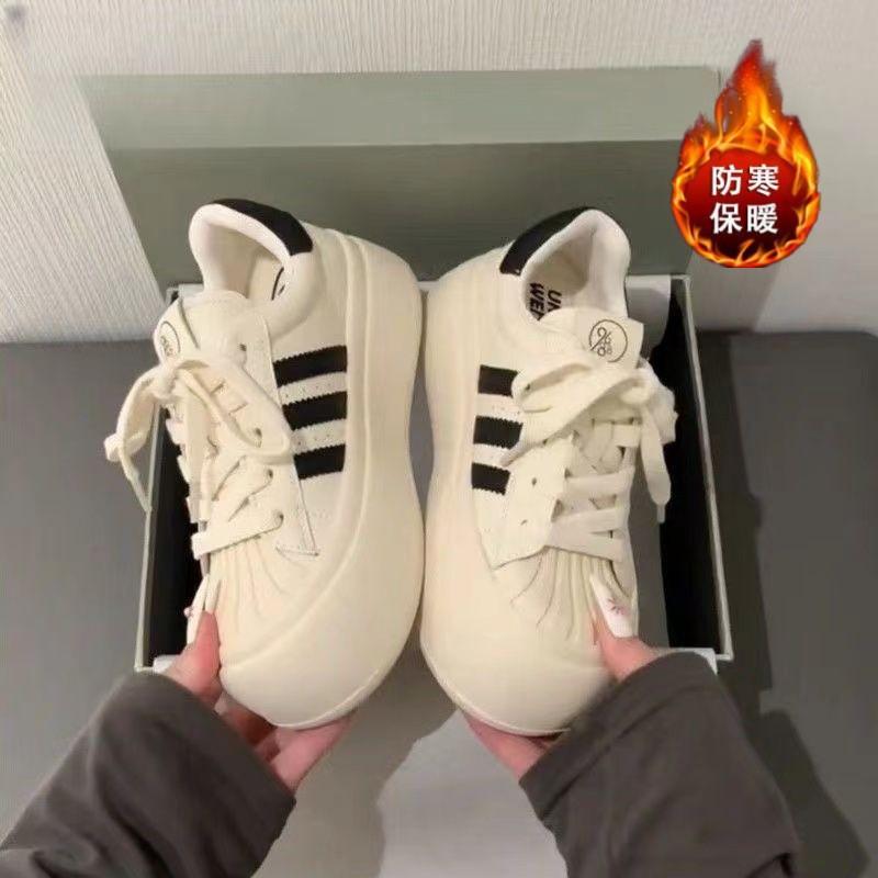 Чжао Рут нишевые три полоски толстая подошва туфли женские зимние теплые ракушка голова высокая ценность хлопок