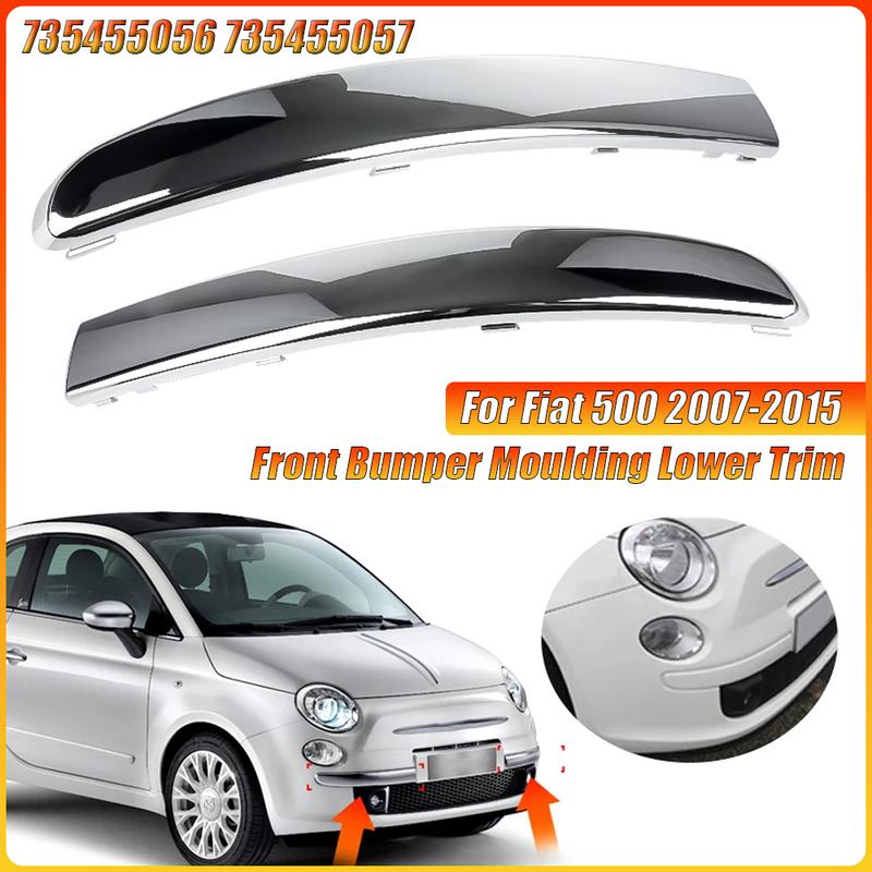 For Fiat 500 2007 2008 2009 2010 2011 2012-2015 Chrome Silver Front Bumper Upper Grill Moulding Lower Trim 735455056 735455057