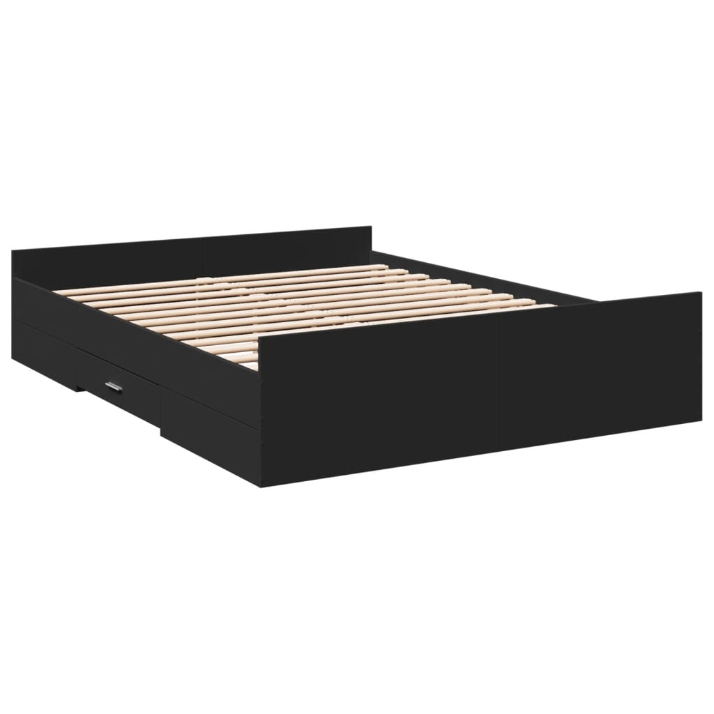Bed Frame with Drawers Black 150 x 200 cm Engineered Wood
