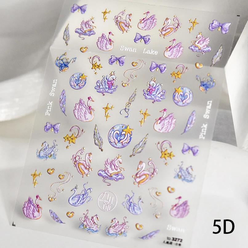 5D Butterfly Red Spider Lily Blooming Flowers Nail Art Stickers Chinese Characters Phoenix Swallow Self Adhesive Manicure Decals