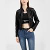Women Faux Leather Jacket Cropped Zip Up Motorcycle Short PU Moto Biker Outwear Fitted Slim Coat with Pockets Stylish Rivets Punk Rock Fashion Blazer