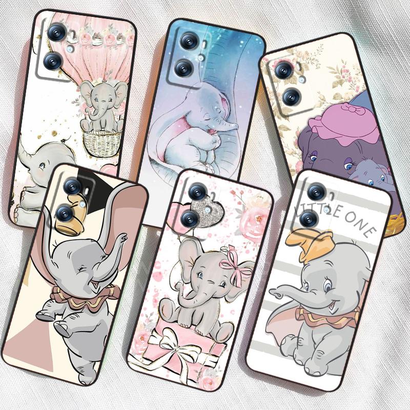 Милый мультфильм Дамбо для OPPO Find X6 X5 X3 A54S A5 A94 A16 A53S A57 A74 A72 A98 A78 A96 A9 5G черный мягкий чехол для телефона