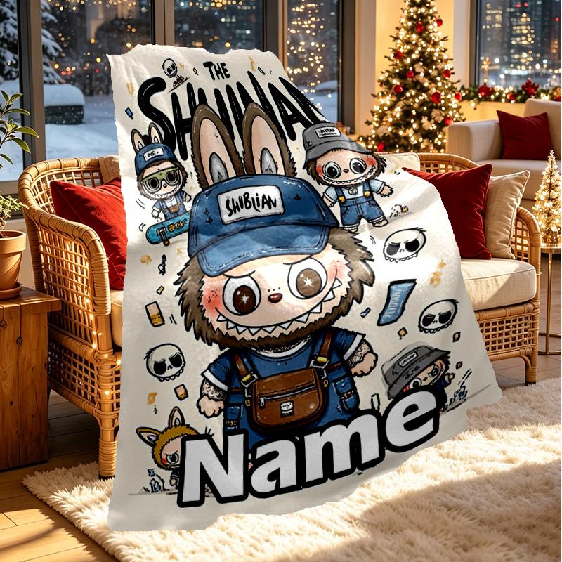 Custom Name Personalized Labubu Print Blanket, Home Decor, Bedroom, Sofa, Camping, Couch, Gifts for Birthday ChristmasEnthusiasts