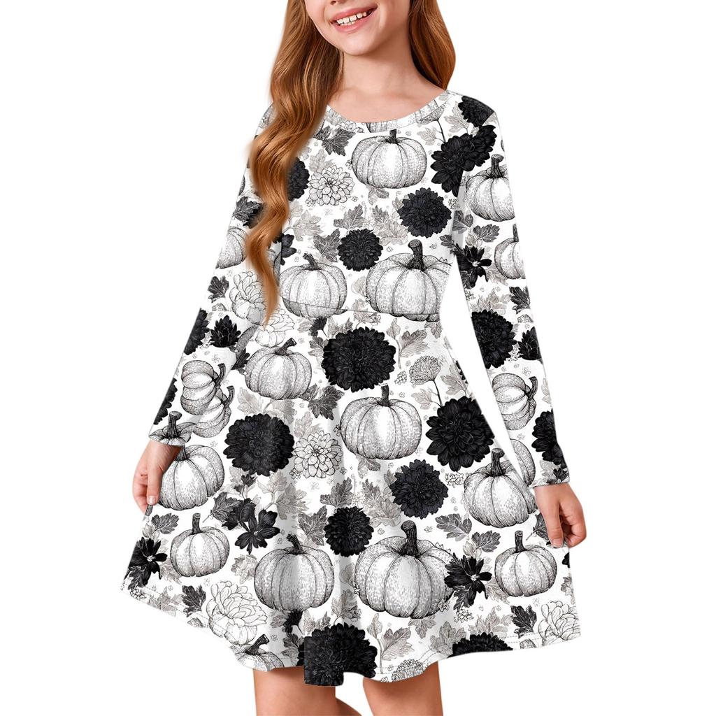 Летнее платье принцессы для девочек на Хэллоуин - Платье-футболка А-силуэта с длинным рукавом