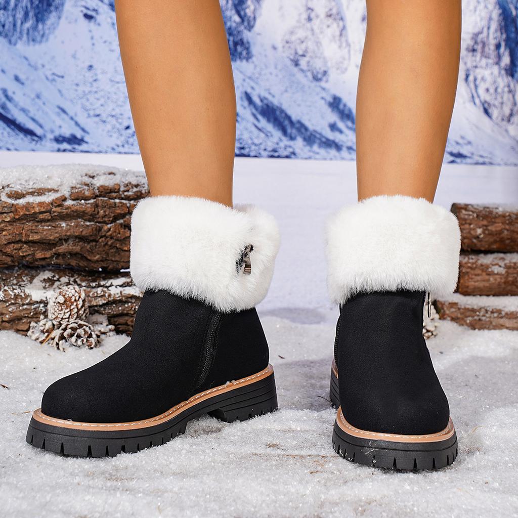 2025 Winter New Platform Mid-Heeled Boots Women's Comfortable Women's Boots Warm Cotton Boots Back Zipper Snow Boots Women's Women