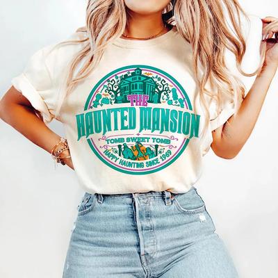 Ретро Карта Дома с привидениями Могила Мода Девичьи футболки Одежда Харадзюку Футболки с коротким рукавом Летние футболки Повседневные женские топы с круглым вырезом