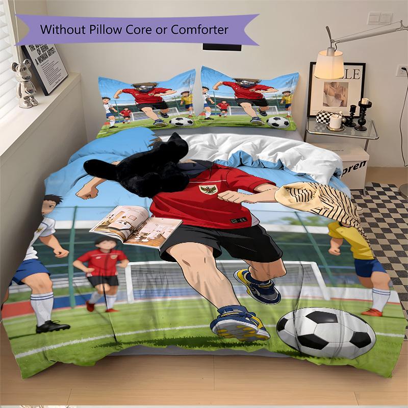 3pcs Soccer Hero Bedding Set, Includes One Quilt Cover and Two Pillowcases, Bedroom and Guest Room Decoration. T7231195