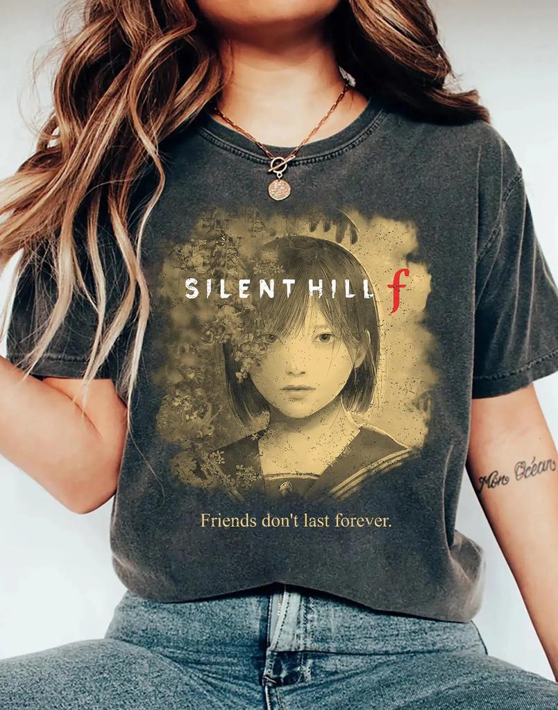 Классические Игровые Футболки Винтажная Стирка Silent Hill F Хоррор Игра Графический Принт Энтузиаст Психологические Фанаты Футболка Мужчины Женщины Хлопковый Топ