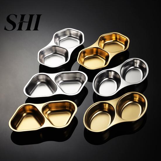 Seasoning Plate Sauce Dish Stackable Easy to Clean Stainless Steel Hexagon Dipping Tray Triangle Oval Shaped for Kitchen Prep