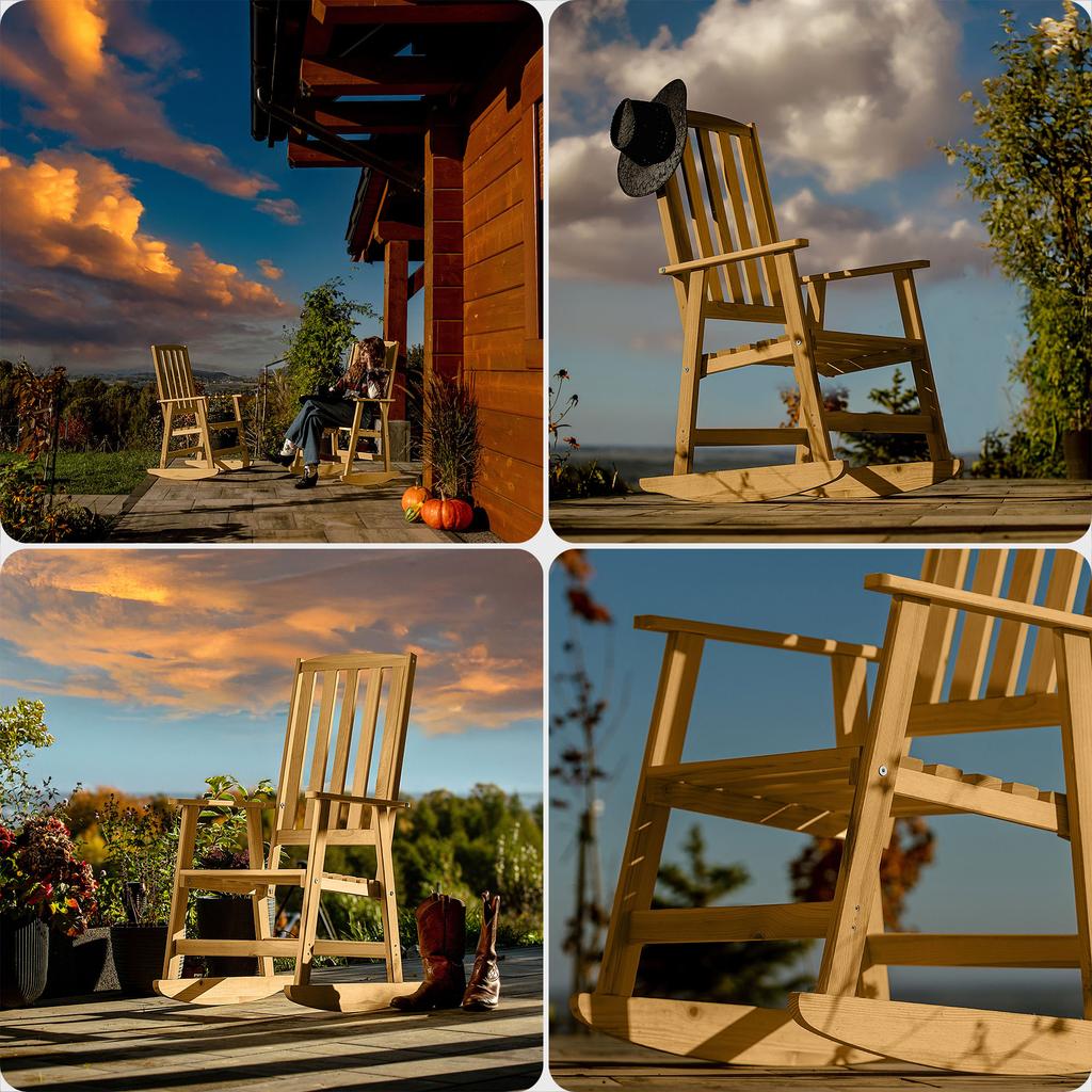 KADAX Fotel drewniany bujany złoty dąb 