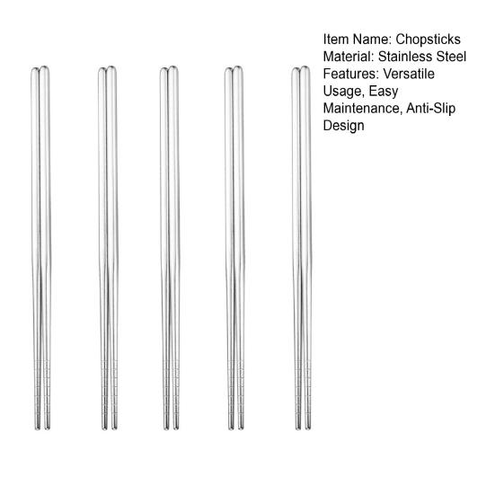 5 пар палочек для еды из нержавеющей стали, высокая твердость, многоразовые, противоскользящие, легкие, металлические палочки для еды, бытовые, термостойкие палочки для еды