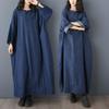 Dimanaf 2025 Women Plus Size Dress Solid Fashion Casual Denim Basic Long Dress Cotton Vintage Loose Blue Clothing