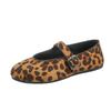 Niche Retro Round Head Light Mouth Suede Leopard Print Mary Jane Women's Shoes 2025 Early Autumn New Versatile Flat-soled Single Shoes Women