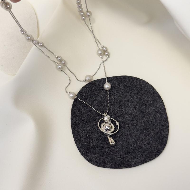 Двухслойные ожерелья из искусственного жемчуга для женщин, ожерелье с подвеской в виде капли воды, цепочки на шею с цирконом в виде звезды Сатурна, ювелирные изделия