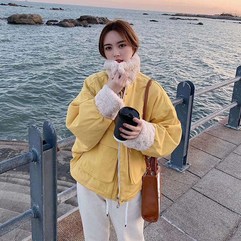 Women's Winter Cotton Coat Youthful Parka Korean Style Thickened Short Lamb Wool Lined Padded Jacket