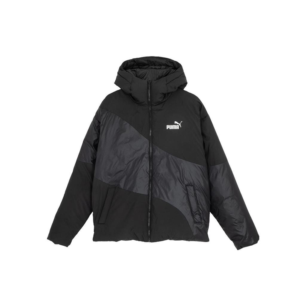 Puma Ig Cat Hooded Down Puffer Jacket Color Block Casual Loose Fit Men Jacket Black 622148-01