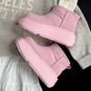 Fashion Fur Flats Women Ankle Snow Boots Platform Suede Plush Cotton Shoes Brand Square Toe Woman 2025 Trend New Warm Casual Botas Mujer