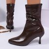 Fashion 2025 Autumn Winter Pointed Toe Women Modern Mid-calf Boots Fashion Soft Leather Short Booties Concise High Heels Shoes