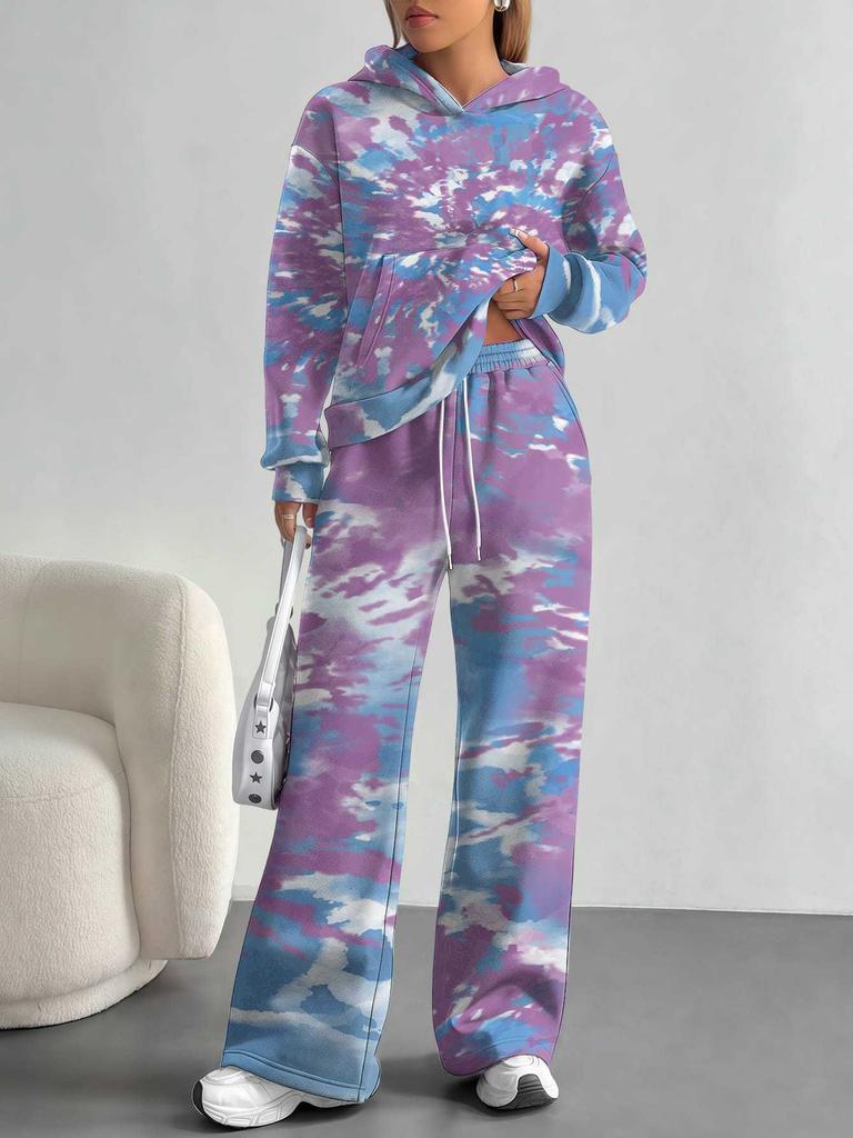 Gradual Change European And American Autumn And Winter Casual Long-Sleeved Suit Women'S Hooded Sweater Trousers Two-Piece Set