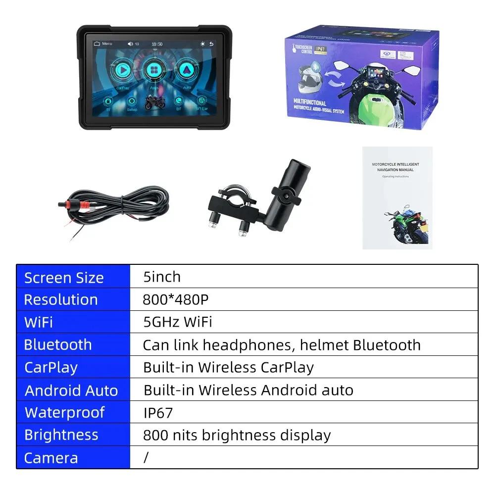 5-дюймовый IPS-экран для мотоциклетной навигации (Сенсорный экран), GPS-навигация, 2024, Carplay, Android auto, водонепроницаемость IP67, двойной Bluetooth