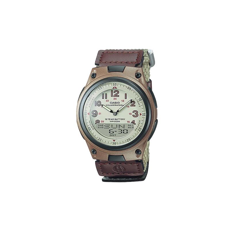 Casio G-SHOCK YOUTH Серия Youth Модные Ретро Классические Стрелочные Двойной Дисплей Кварцевый Механизм Холщовый Ремешок Японские и Корейские Часы AW-80V-5BVD