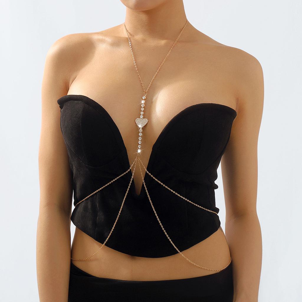 Sexy Hot Girl Heart-shaped Rhinestone Chest Chain Fashion Multi-layer Claw Chain Nightclub Beach Halter Neck Body Chain