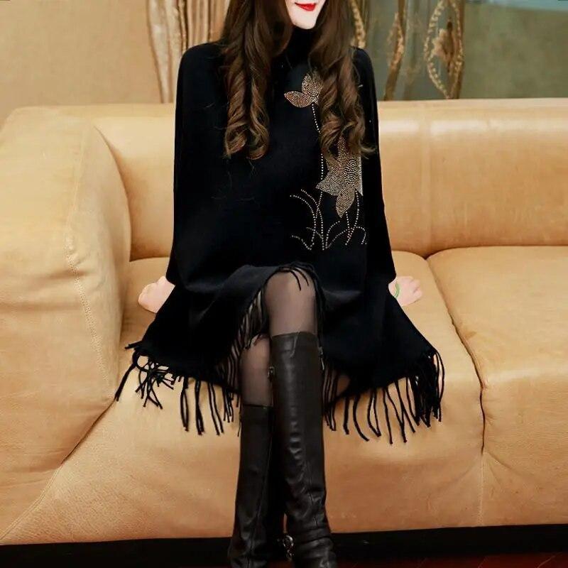 Осенне-зимняя женская новая модная шаль средней длины, корейское издание, свободный свитер высокого класса с ромбовидной вставкой