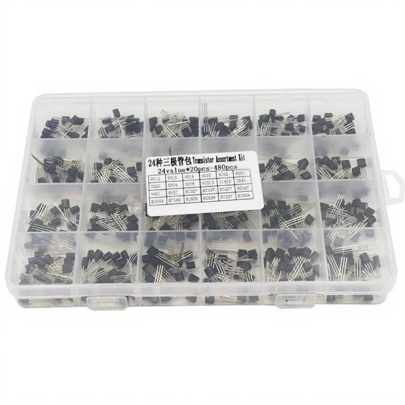 480 Pack Transistor Pack with 24 Varieties in TO 92 Format Including Organized Storage Box for Electronics Hobbyists