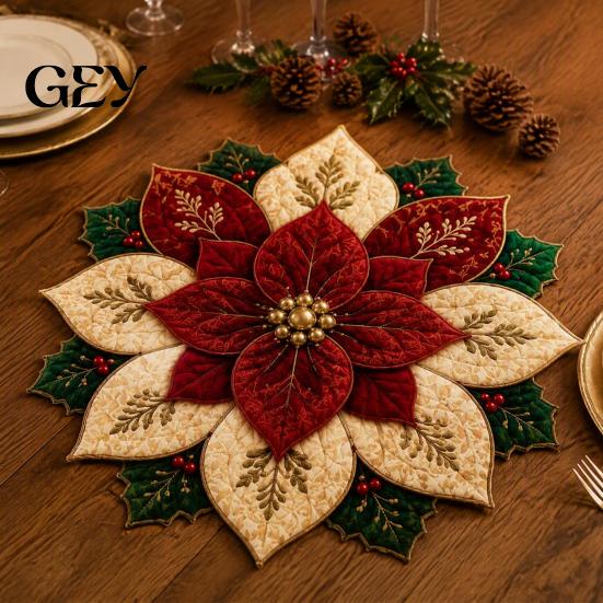 Handmade Fabric Door Hanging Quilted Poinsettia DIY Kit, Christmas Flower Patchwork Sewing Festive Table Centerpiece Decor Crafting Ornament