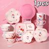 1 шт. Sanrio Hellokitty Посуда Безопасная и термостойкая Тарелка с тремя отделениями Ручка ложки Чашка Меламиновая посуда Для столовых приборов Миска