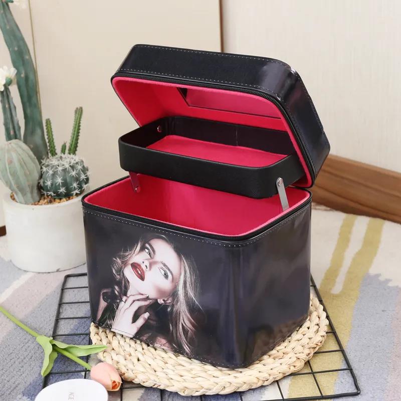 Двухслойная косметичка, многофункциональная милая девушка в форме сердца, портативная косметичка для хранения, косметичка большой емкости