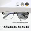 Metal Pochromic Multifocal Reading Glasses Men Women Fashion UV400 Far Sight Eyeglasses Unisex Retro Square Presbyopia