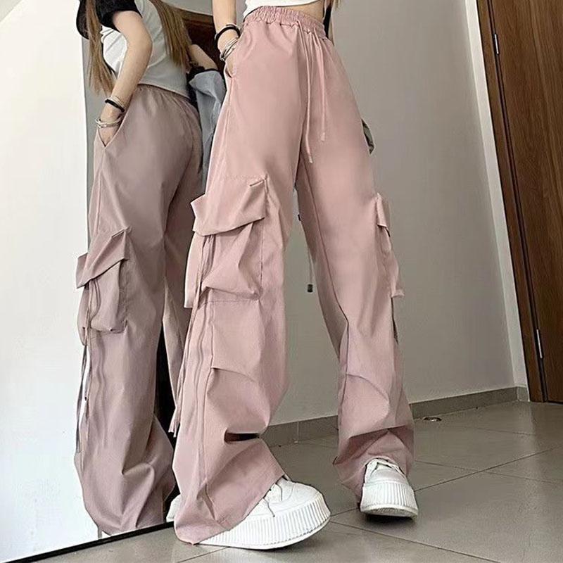 Женские брюки-карго, винтажные модные однотонные брюки с высокой талией и широкими брюками на шнуровке, уличная одежда в стиле хип-хоп, мешковатые технические брюки для бега, большие размеры