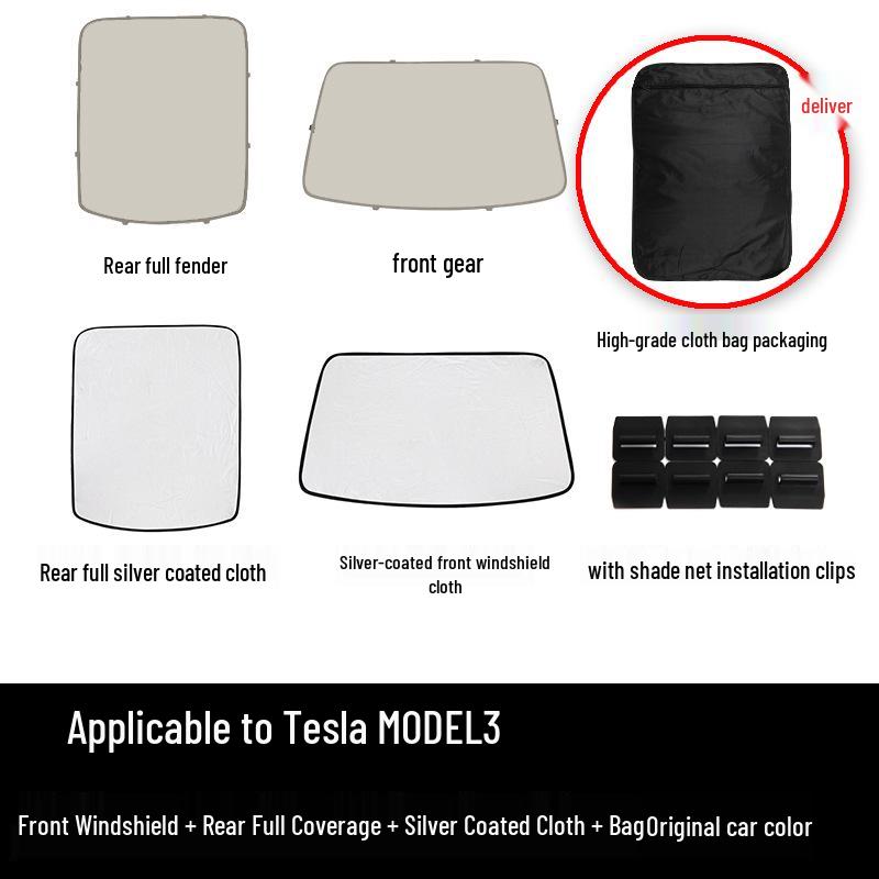 Sunshade Set for Tesla Model 3/Y: Heat-Insulating Sunroof Visor with UV Protection