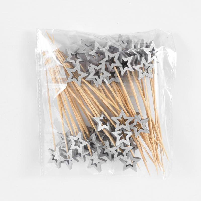 50 шт. Звездные одноразовые бамбуковые шпажки для еды, коктейльные пики, вилки для фруктов для шведского стола, палочки, рождественская вечеринка, день рождения, свадебный декор