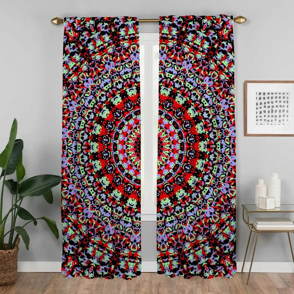 Trippy Vibrant Mandalas Curtains Child Room Partition Halloween Decoration Blackout Curtain for Room 2 Panel Tulle for Bedroom