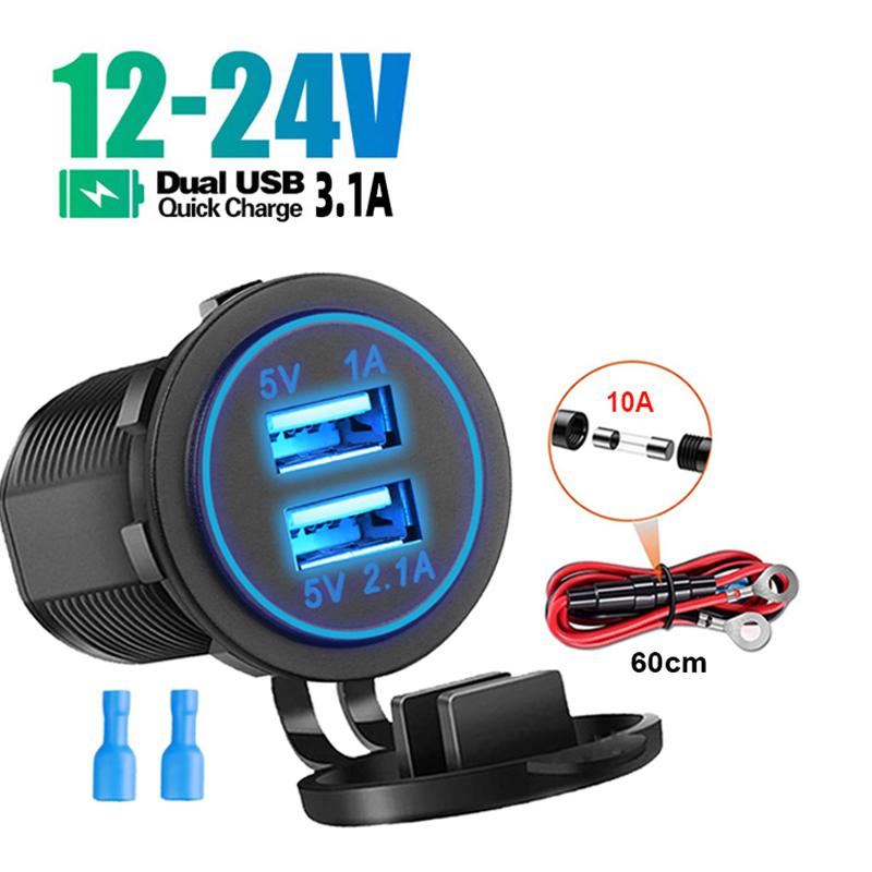 12/24 В двойной USB порт автомобильное зарядное устройство мотоцикл 5 В 3.1A зарядное гнездо водонепроницаемый быстрый адаптер для зарядки для транспортного средства лодки грузовика